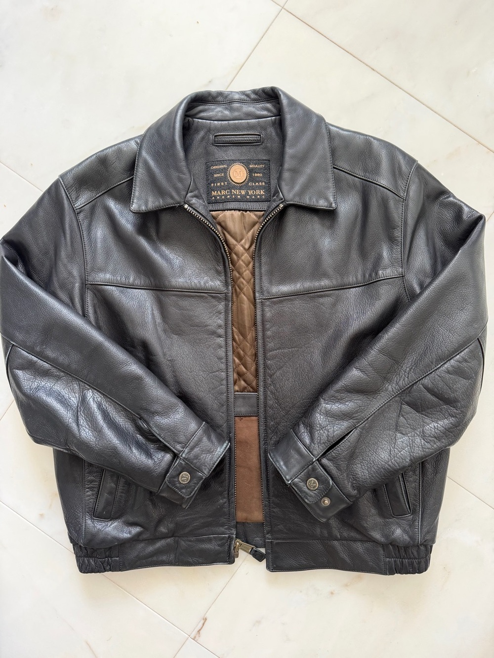 Andrew Marc New York Vintage First Class Black Leather Bomber Jacket